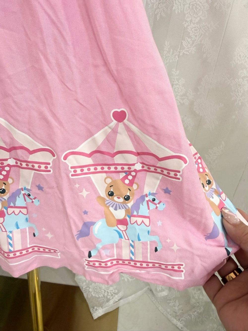 Sweet society Pink Carousel Print Collar Womens Dress pulls on sleeve Bin#6 - Picture 2 of 12